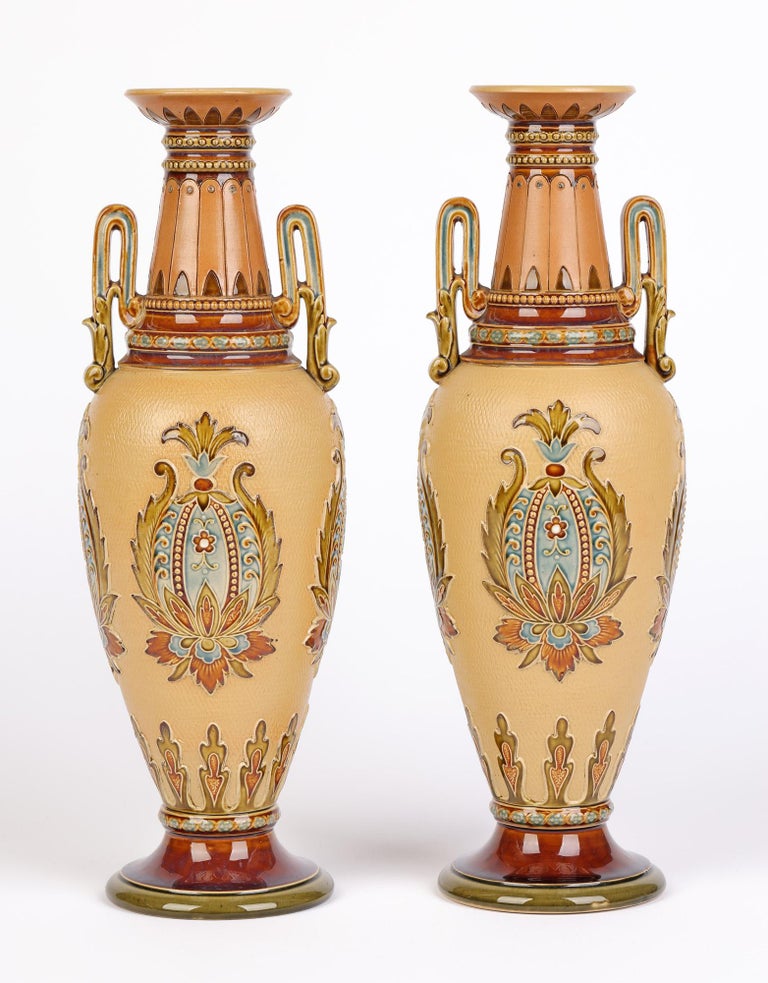 Villeroy and Boch Mettlach Art Nouveau Pair Stoneware Vases For Sale at