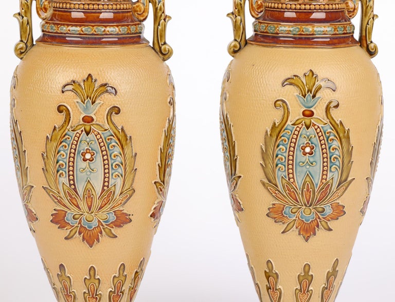 Villeroy and Boch Mettlach Art Nouveau Pair Stoneware Vases For Sale at