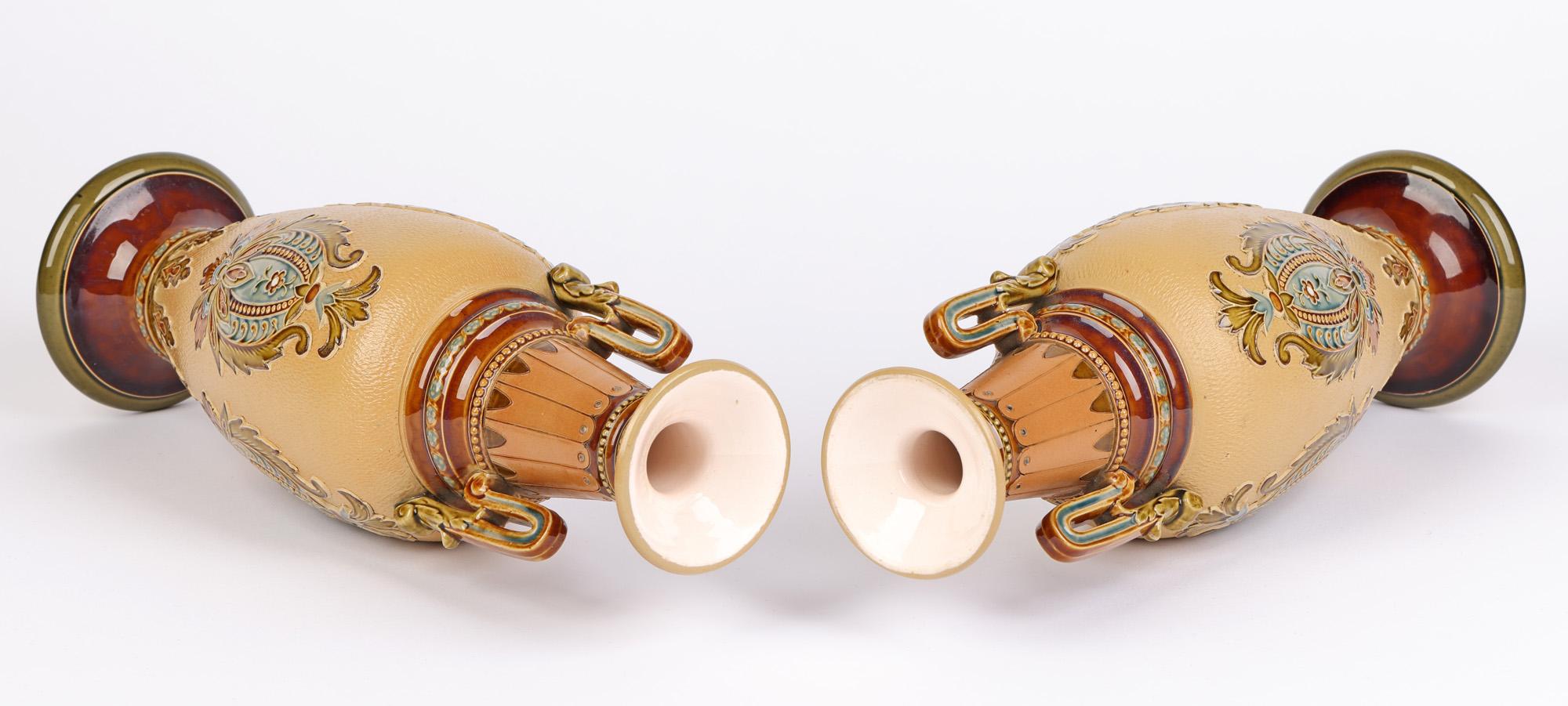 Villeroy & Boch Mettlach Art Nouveau Pair Stoneware Vases In Good Condition In Bishop's Stortford, Hertfordshire