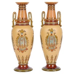 Antique Villeroy & Boch Mettlach Art Nouveau Pair Stoneware Vases