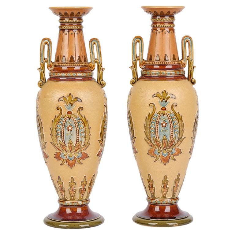 Villeroy and Boch Mettlach Art Nouveau Pair Stoneware Vases For Sale at