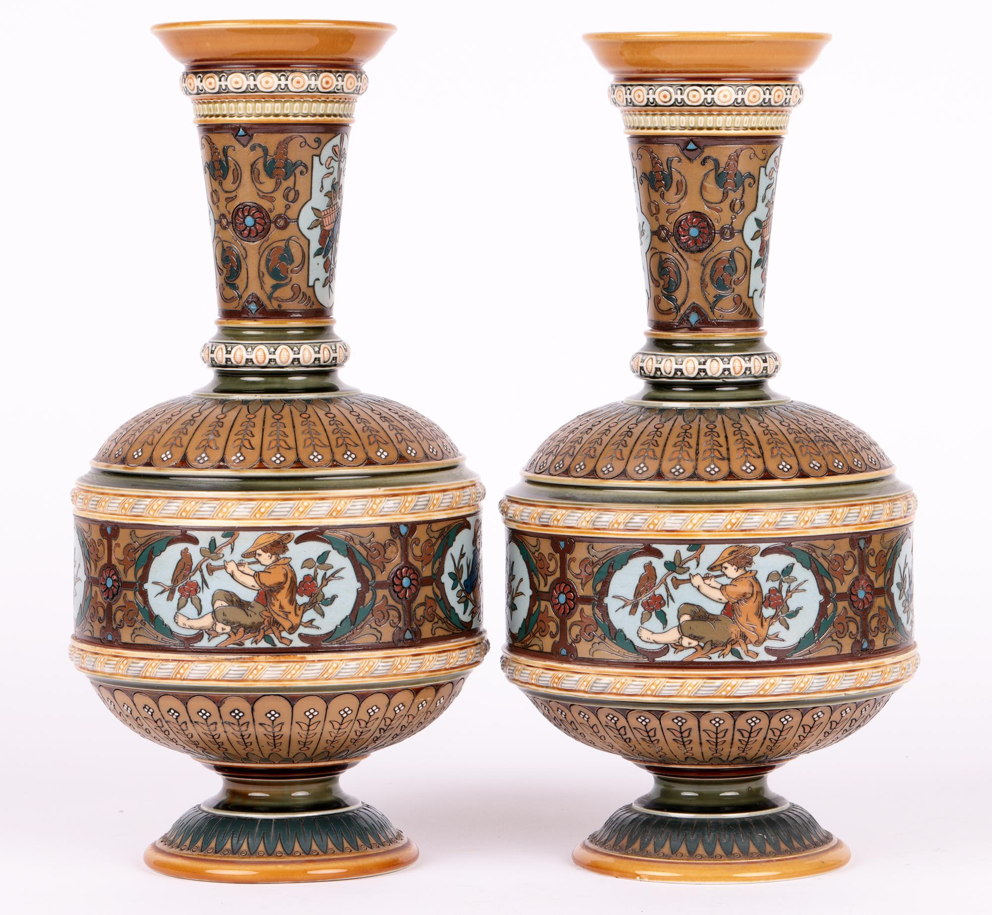 Villeroy & Boch Mettlach Art Nouveau Pair Vases with Boys 3