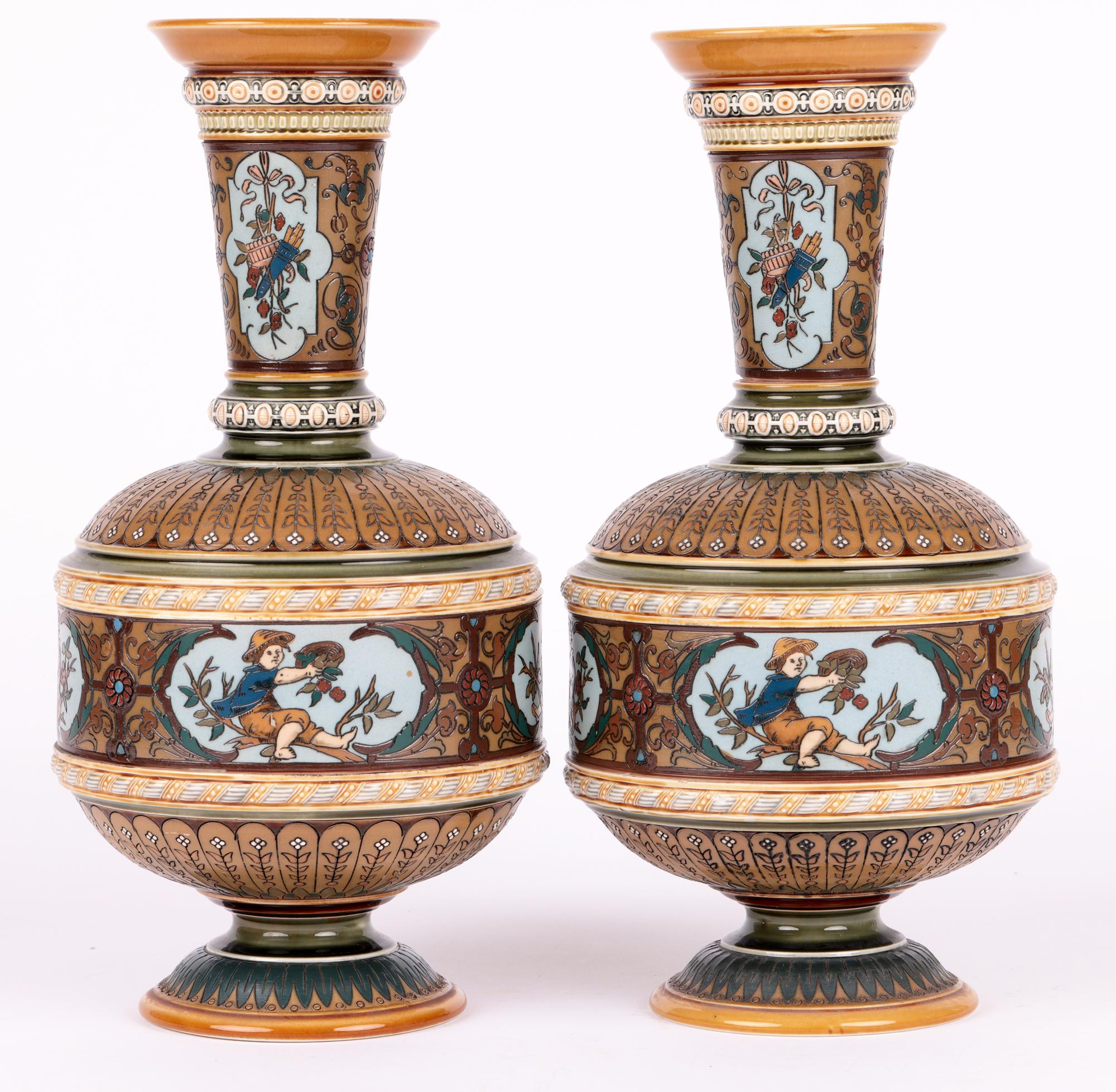 Villeroy & Boch Mettlach Art Nouveau Pair Vases with Boys 8