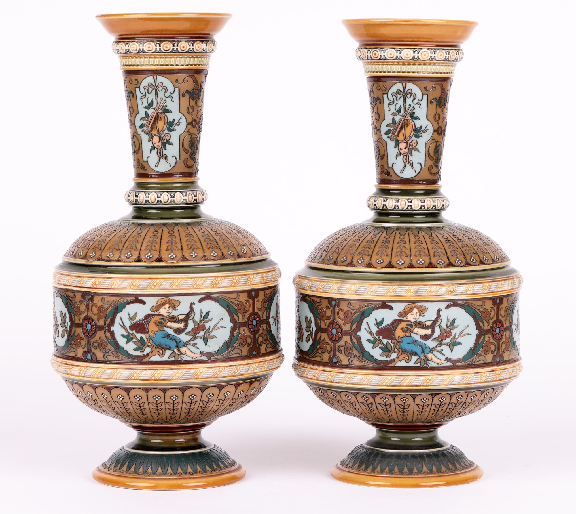 Villeroy & Boch Mettlach Art Nouveau Pair Vases with Boys 13