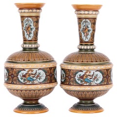 Antique Villeroy & Boch Mettlach Art Nouveau Pair Vases with Boys