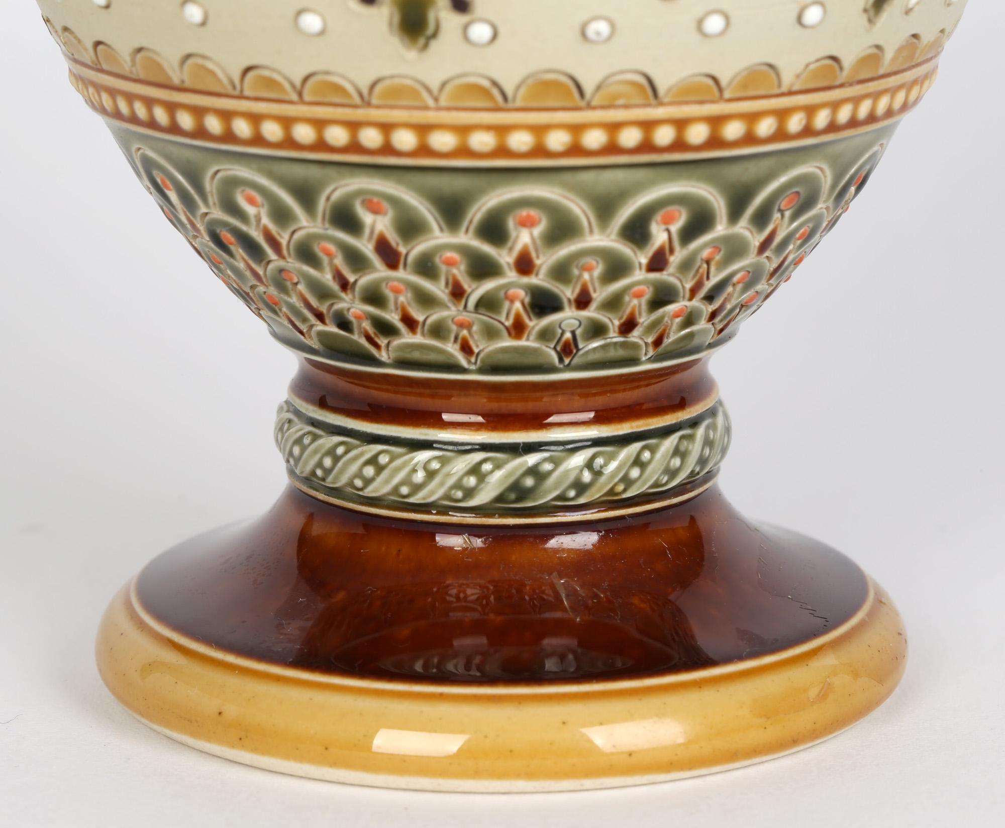 Glazed Villeroy Boch Mettlach Art Nouveau Stoneware Pedestal Vase