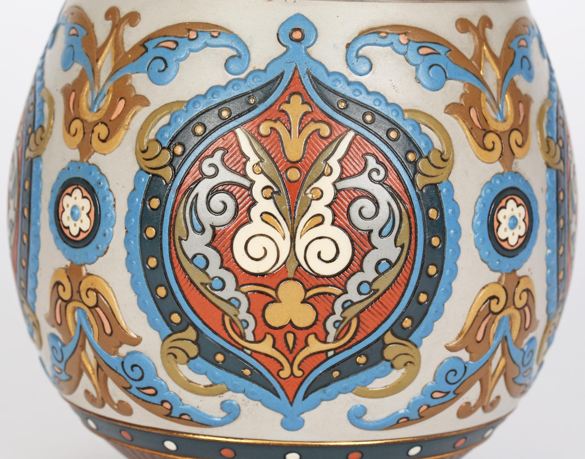 Late 19th Century Villeroy & Boch Mettlach Enameled Islamic Design Art Pottery Vase