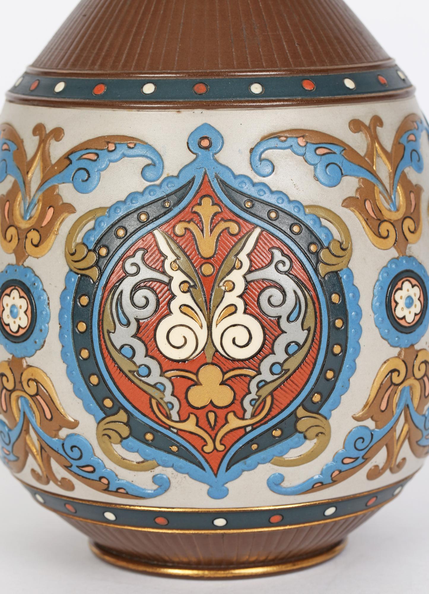 Ceramic Villeroy & Boch Mettlach Enameled Islamic Design Art Pottery Vase