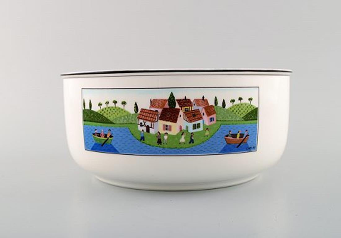 Villeroy & Boch Naif bowl in porcelain decorated with naivist village motif.
In very good condition.
Stamped.
Measures: 20 x 9 cm.
Designed by Gérard Laplau. Motives of families, villages and biblical scenes in naivist style.
The porcelain is