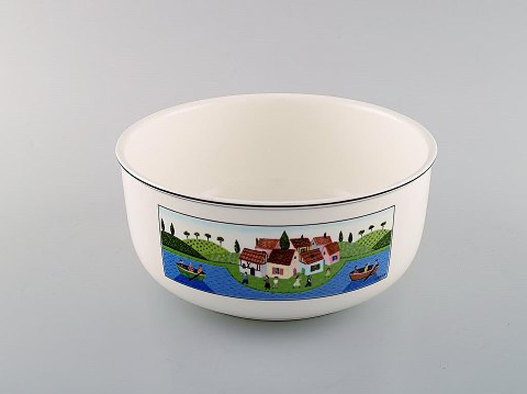 20th Century Villeroy & Boch Naif Bowl in Porcelain Decorated with Naivist Village Motif For Sale