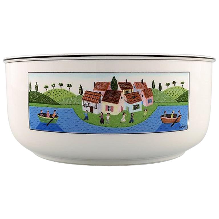 Villeroy & Boch Naif Bowl in Porcelain Decorated with Naivist Village Motif