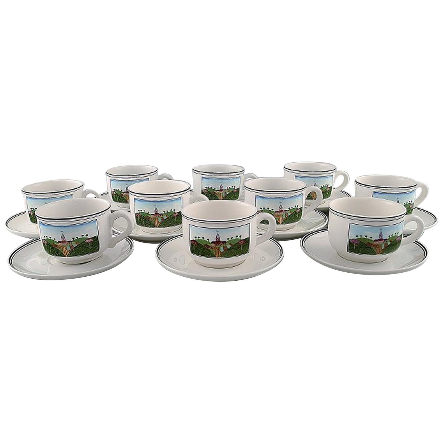 Villeroy & Boch Naif Coffee Service in Porcelain, Set of 10 Large Cups & Saucers