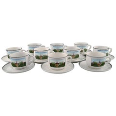 Vintage Villeroy & Boch Naif Coffee Service in Porcelain, Set of 10 Large Cups & Saucers