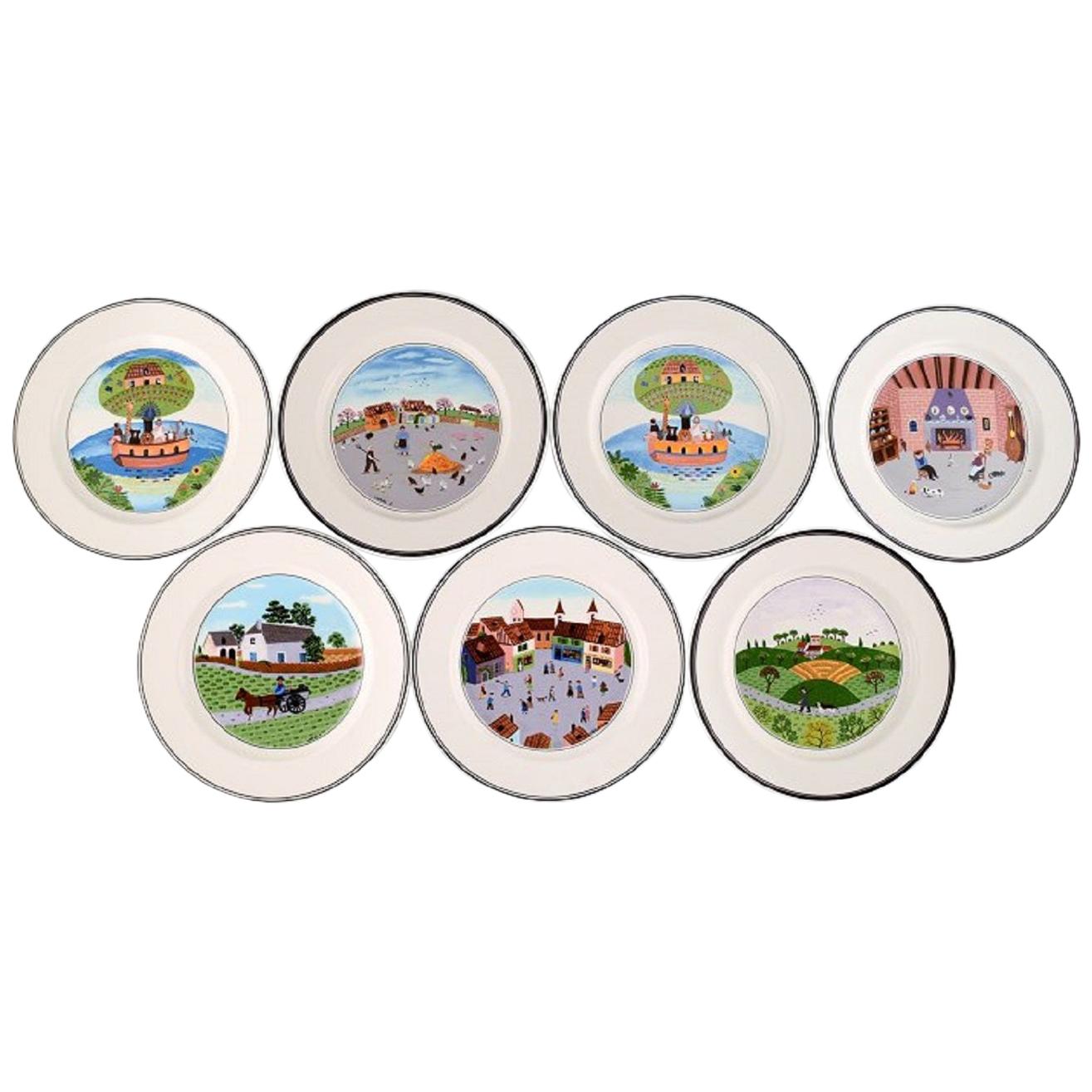 Villeroy & Boch Naif Dinner Service in Porcelain, a Set of Seven Lunch Plates