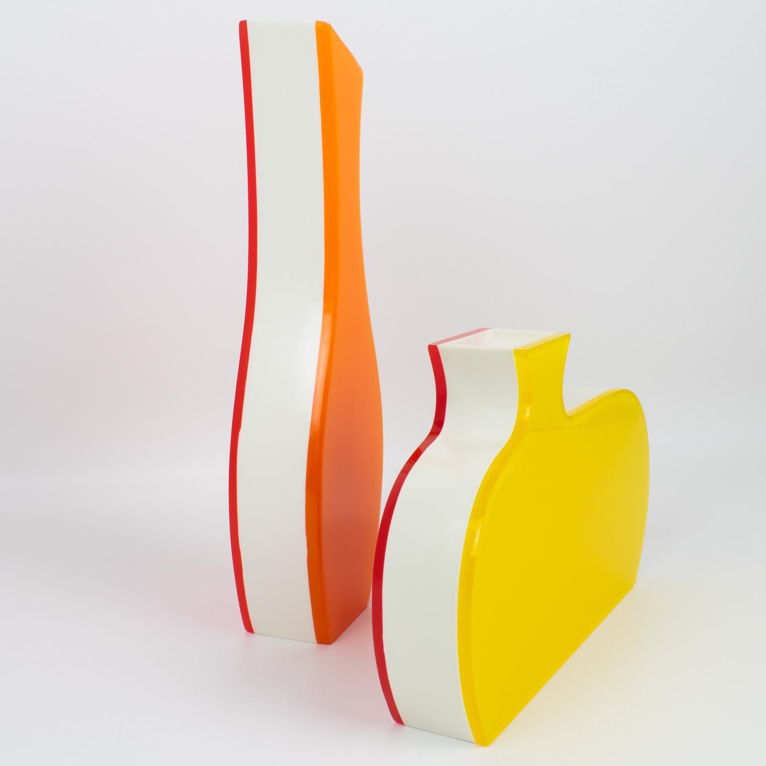 German Villeroy & Boch Neon Color-block Lucite Vase, set of 2, 1990s For Sale
