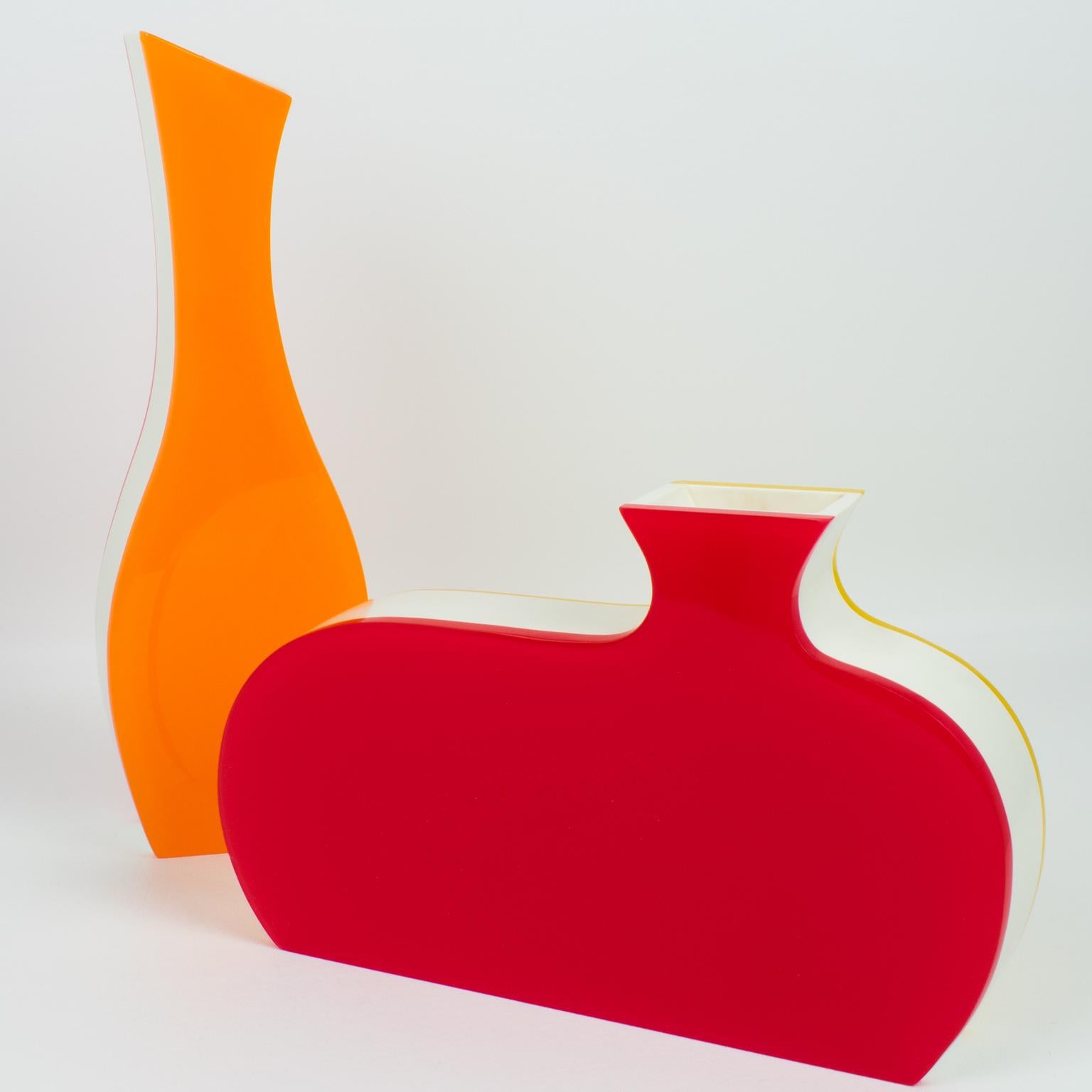 Late 20th Century Villeroy & Boch Neon Color-block Lucite Vase, set of 2, 1990s For Sale