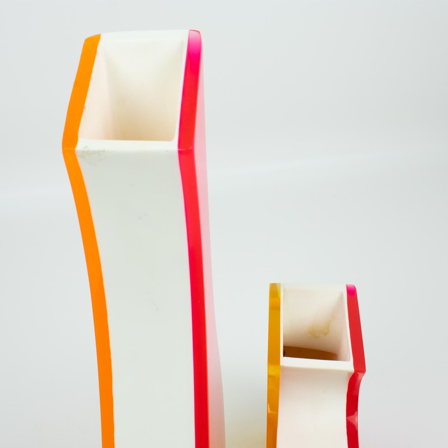 Acrylic Villeroy & Boch Neon Color-block Lucite Vase, set of 2, 1990s For Sale