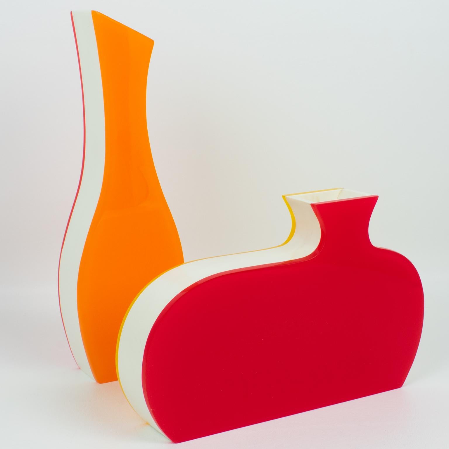 Villeroy & Boch Neon Color-block Lucite Vase, set of 2, 1990s For Sale 1