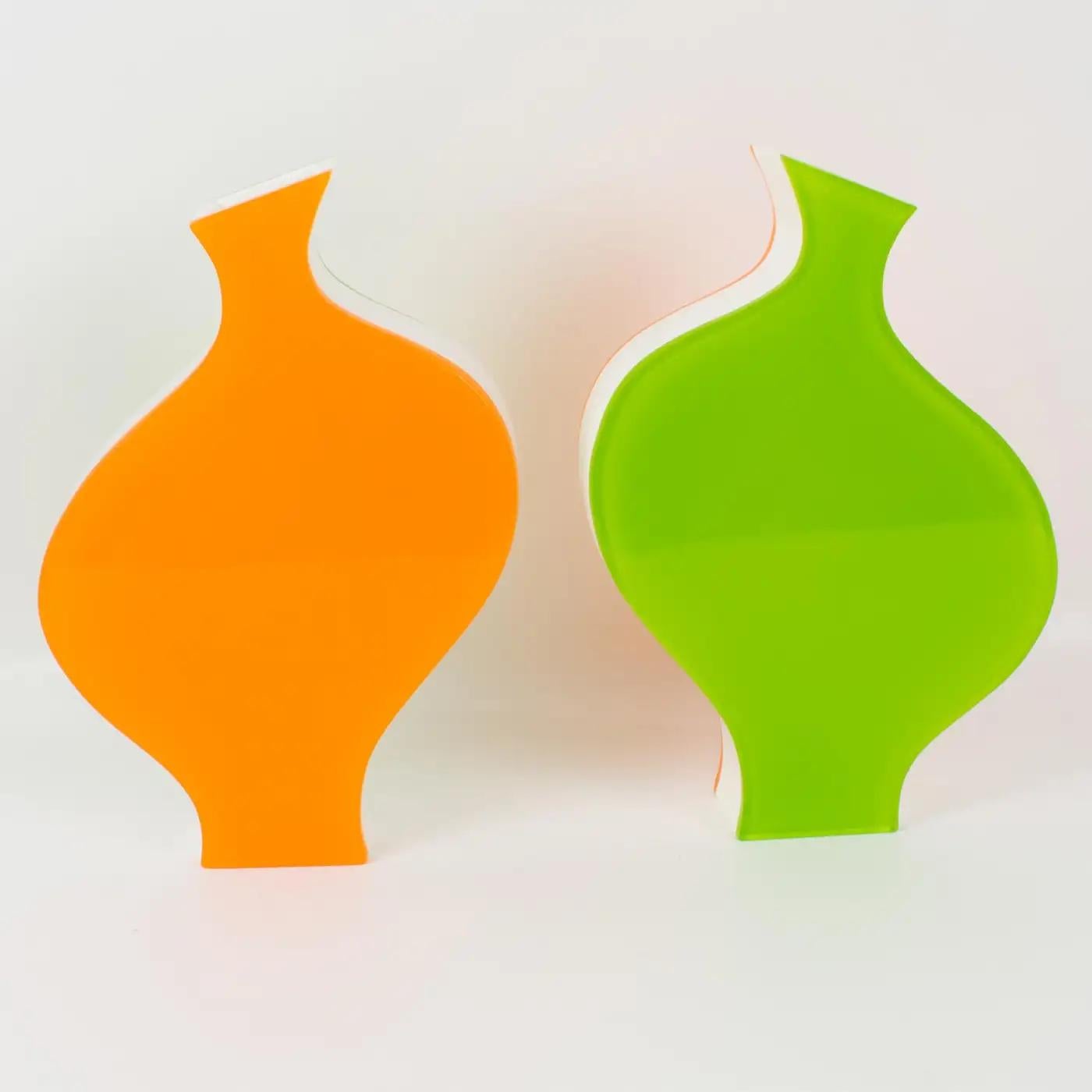 Villeroy & Boch Orange and Green Lucite Vases, 1990s In Excellent Condition For Sale In Atlanta, GA
