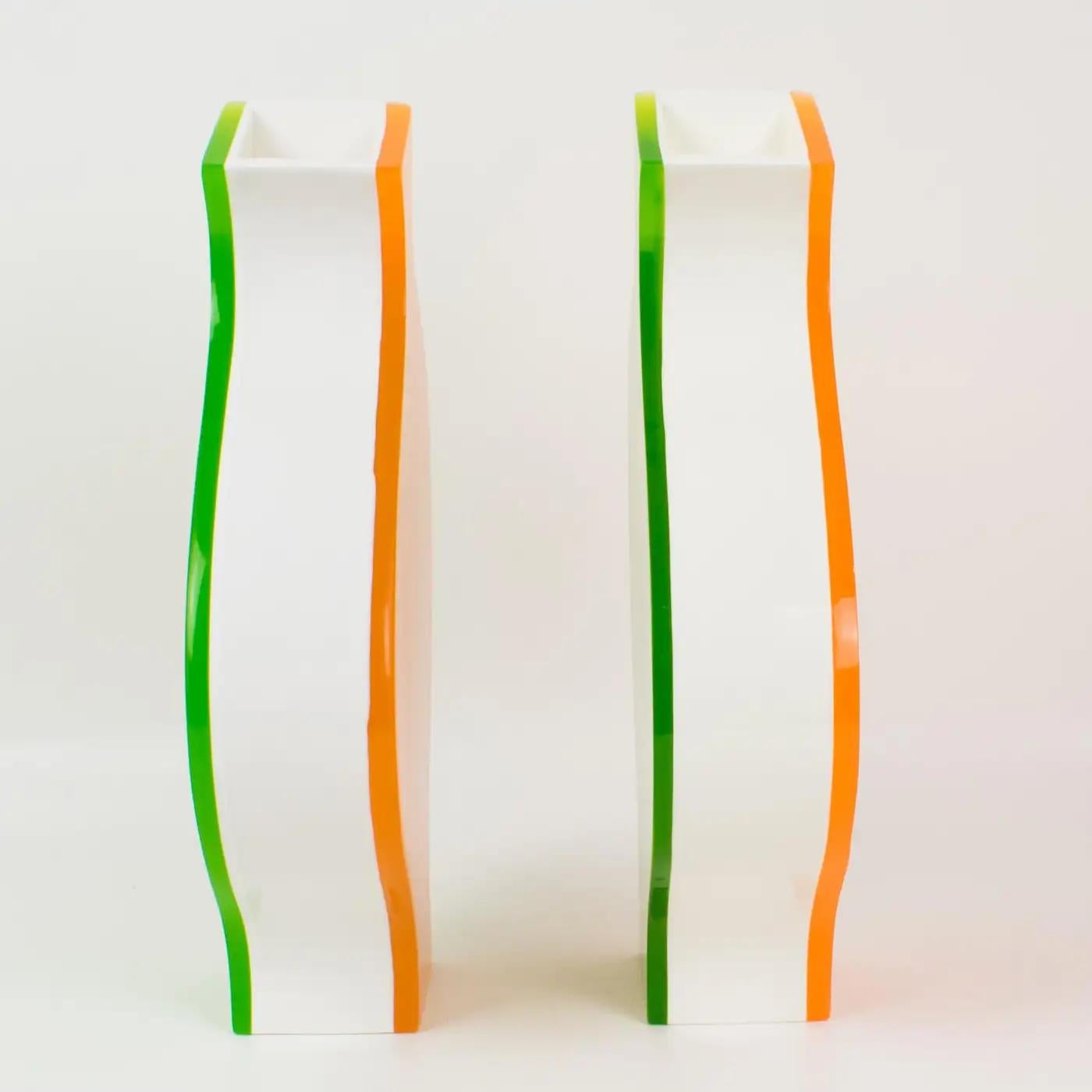 Late 20th Century Villeroy & Boch Orange and Green Lucite Vases, 1990s For Sale