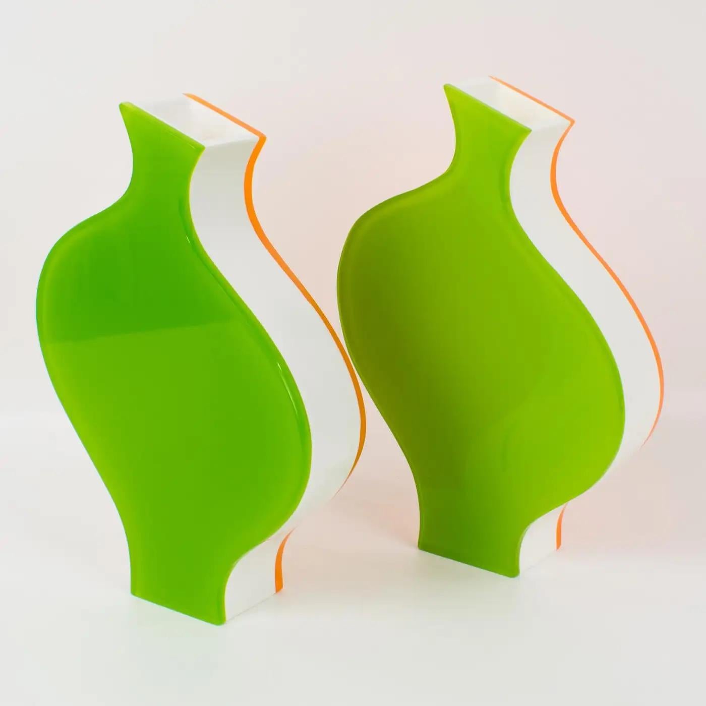 Villeroy & Boch Orange and Green Lucite Vases, 1990s For Sale 1