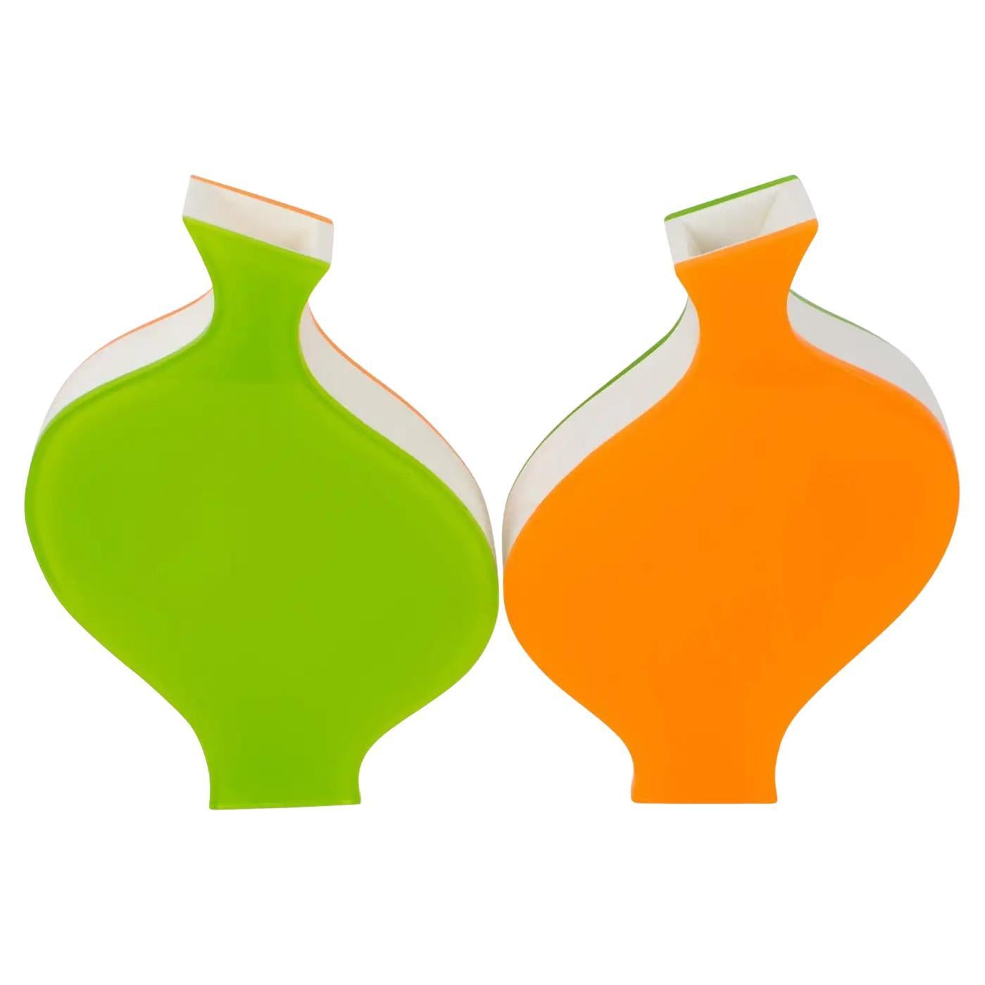 Villeroy & Boch Vasen aus orangefarbenem und grünem Lucite, 1990er-Jahre im Angebot