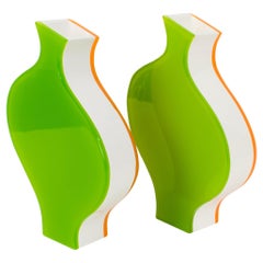 Villeroy & Boch Orange and Green Lucite Vases, a pair, circa 1990