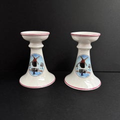 Villeroy & Boch Paired Porcelain Naif Christmas Collection Small Candlesticks