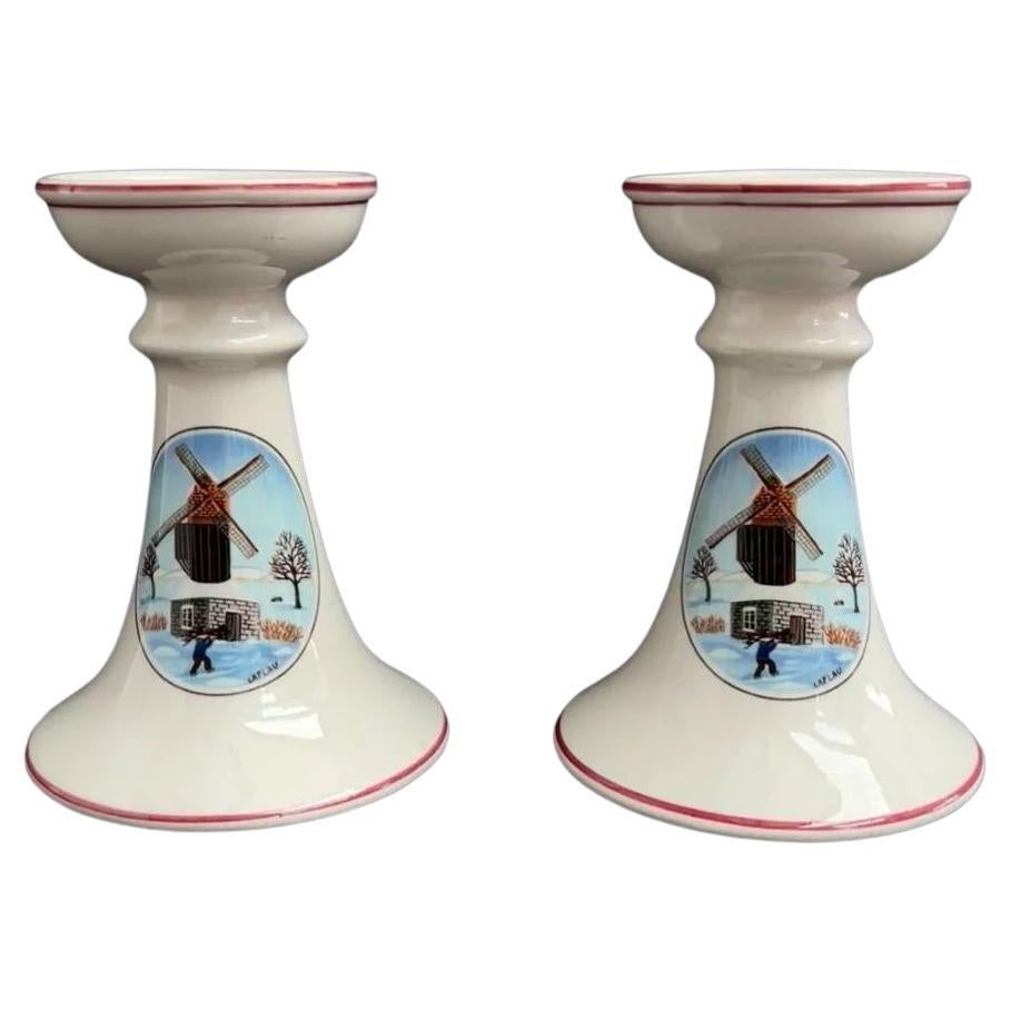 Villeroy & Boch Paired Porcelain Naif Christmas Collection Small Candlesticks