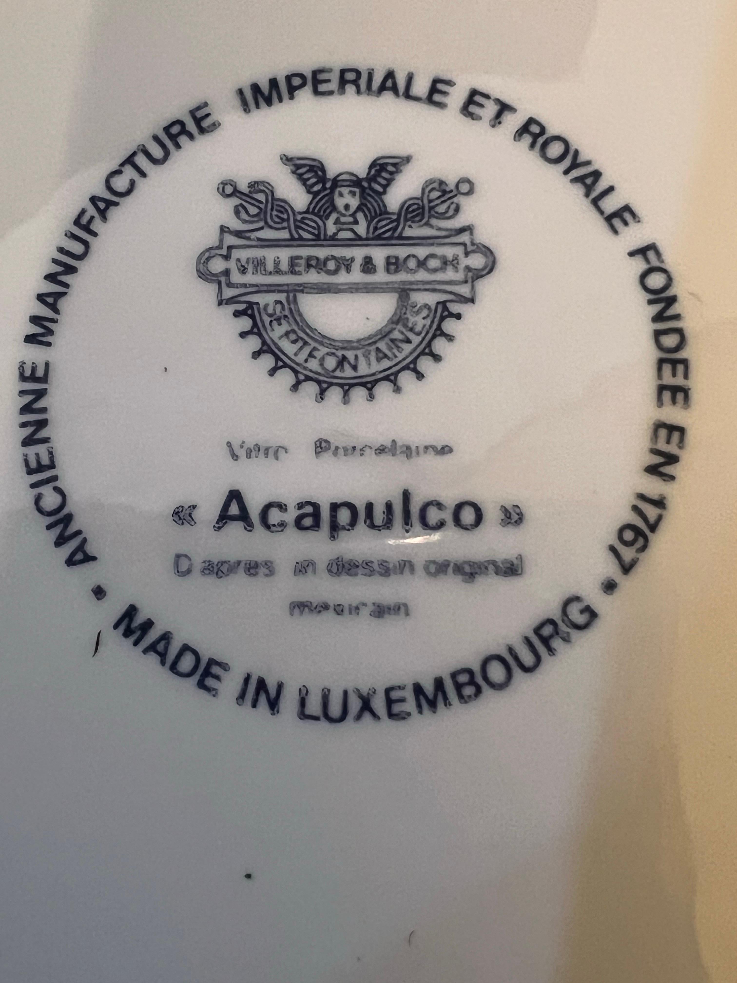 Raro juego de 7 platos Villeroy & Boch Diseño Acapulco en porcelana Vitro Luxemburgués en venta