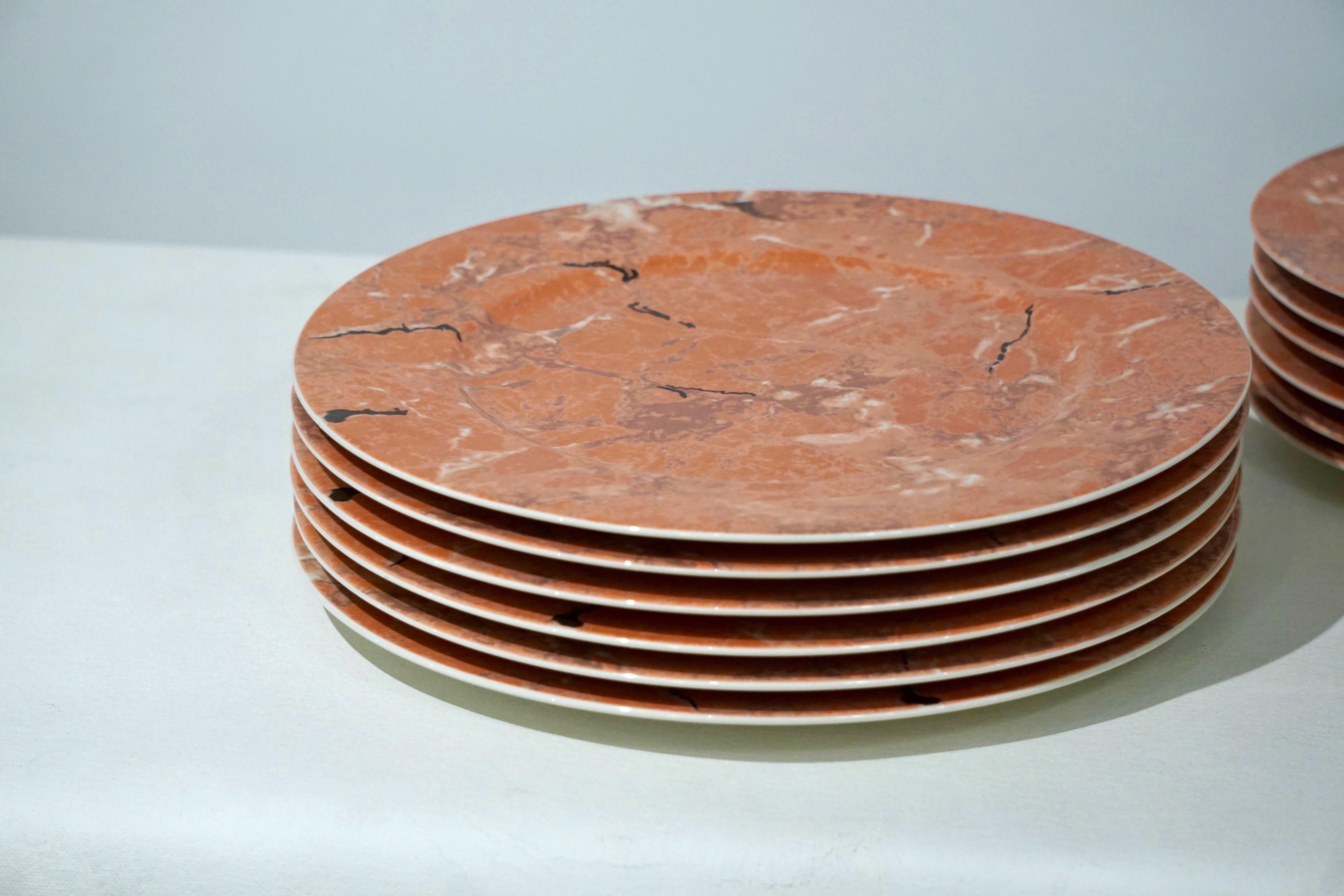 German Villeroy & Boch Set for 12 Orange Pink Platters and Dessert Plates