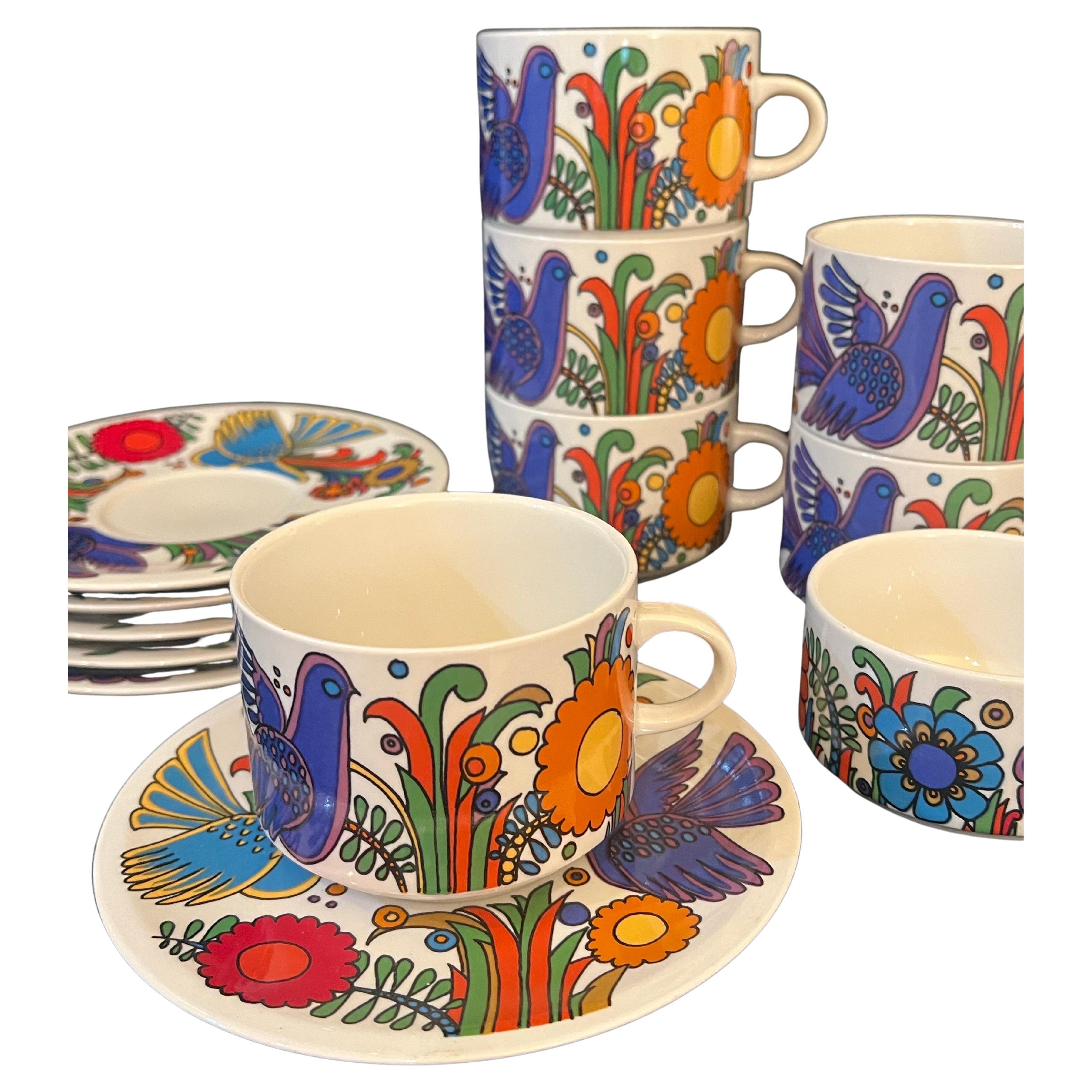Mid-Century Modern Villeroy & Boch set de 6 assiettes Tasses à café & Sucre Acapulco Design Porcelaine en vente