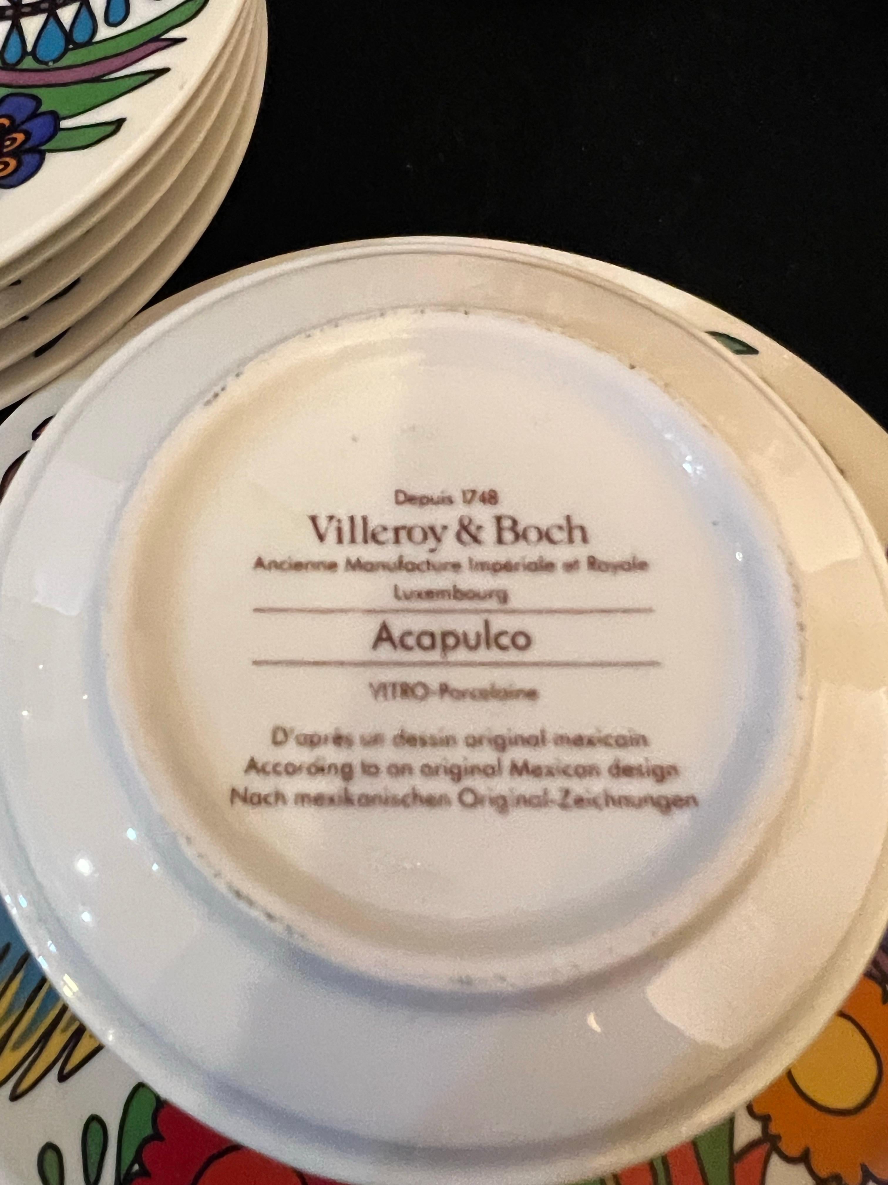 Villeroy & Boch set de 6 assiettes Tasses à café & Sucre Acapulco Design Porcelaine Excellent état - En vente à San Diego, CA