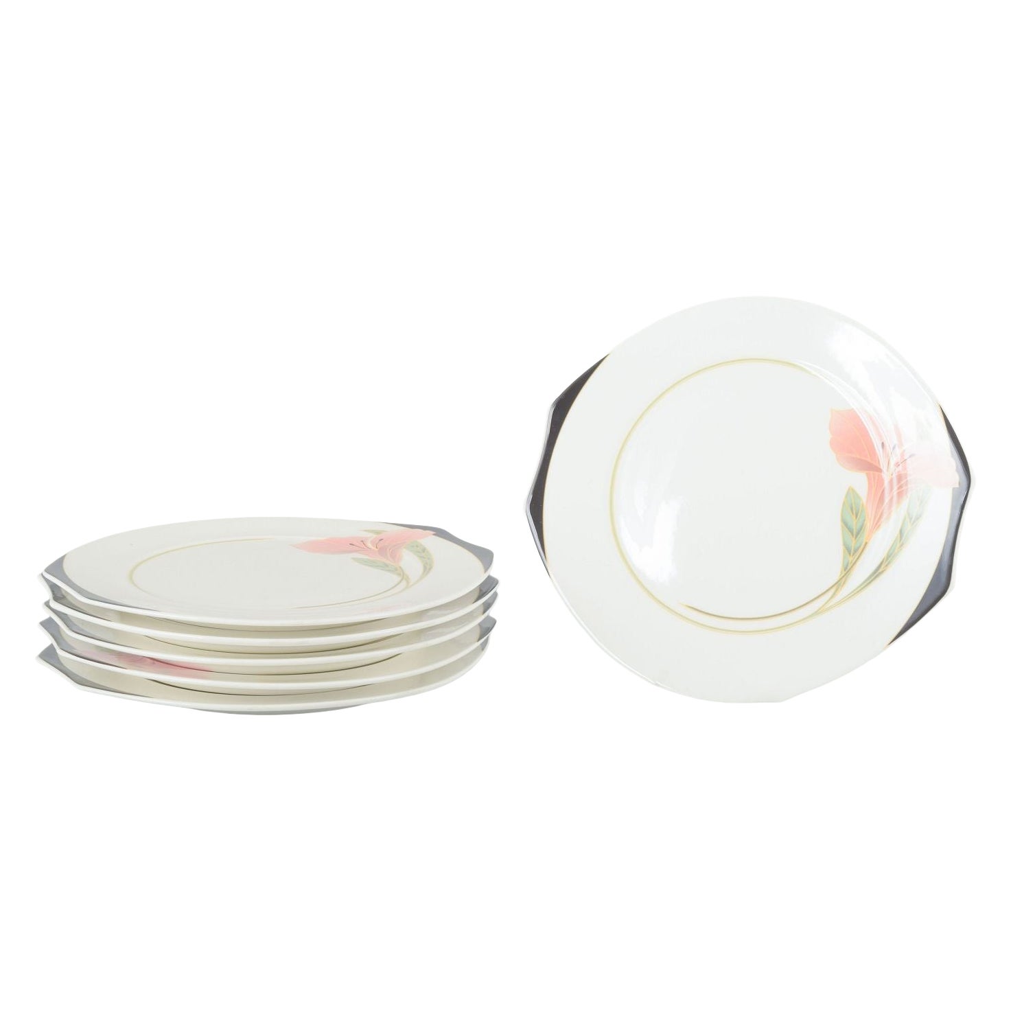 Villeroy & Boch. Six porcelain “Iris” cake plates with floral decoration. 1980s For Sale
