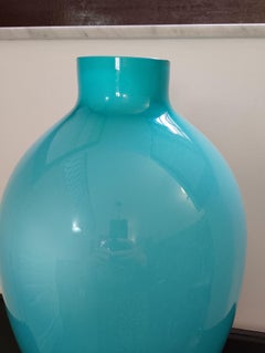 Mid-Century Modern Murano Glass Vase, Aquamarine, Italy 1980s