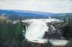 Landscape With Bluish Mountains and a Waterfall, Swedish Artist Villgodt Lundgren