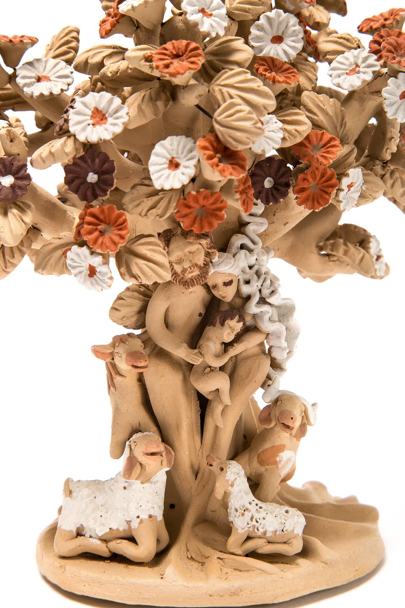 Arbol con Nacimiento / Ceramics Mexican Folk Art Clay Nativity - Sculpture by Vilma Sandra Velasco Vasquez