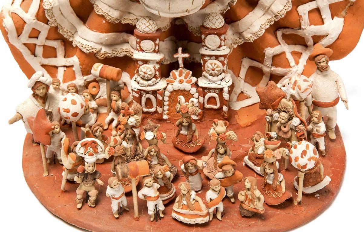 Las Fiestas del Cerro / Ceramics Mexican Folk Art Clay - Sculpture by Vilma Sandra Velasco Vasquez