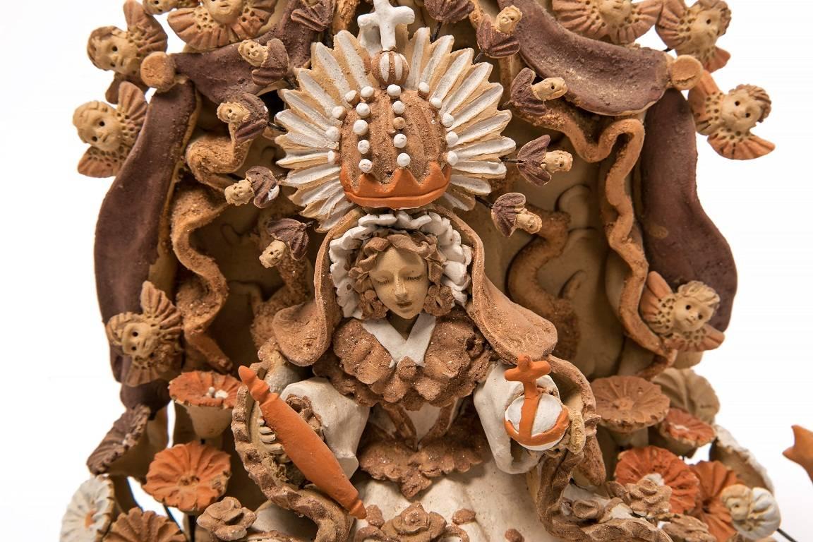 Nacimiento Tehuano / Ceramics Mexican Folk Art Clay Nativity - Beige Figurative Sculpture by Vilma Sandra Velasco Vasquez