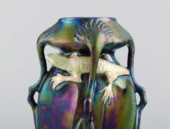 Vilmos Zsolnay for Zsolnay, Rare Art Nouveau Vase on Feet in Eozin Glaze