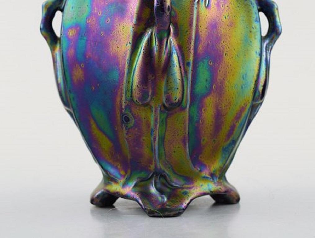 Ceramic Vilmos Zsolnay for Zsolnay, Rare Art Nouveau Vase on Feet in Eozin Glaze