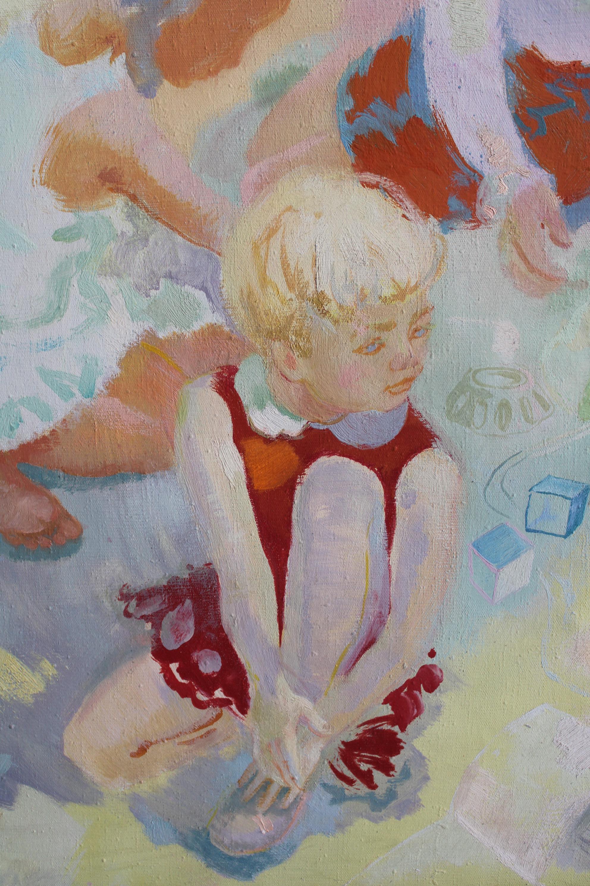 Kinder beim Spielen, Öl/Leinwand, 108x128 cm im Angebot 1