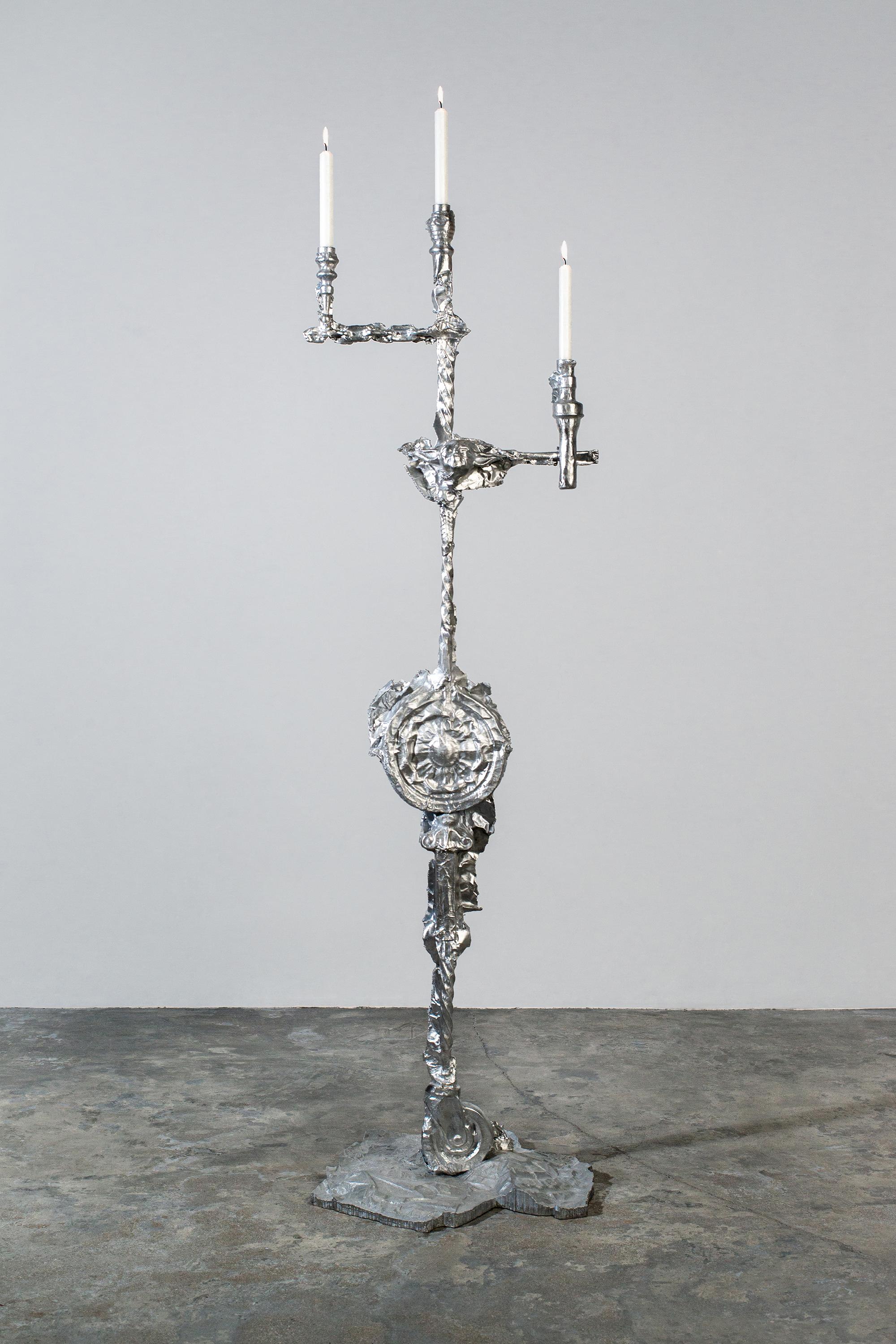 Vilnius Wastewater candelabra is made based on innovative, contemporary digital technologies and deep knowledge of the Craft. The artist in the creative process and in the structures of objects uses the forms of foil prints, which he randomly finds