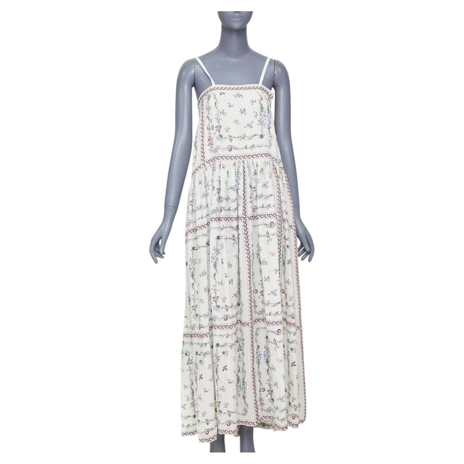 Pre-owned Vilshenko 2019 White Multi Floral Panel Embroidery Silk Linen Maxi Dress Uk8 S
