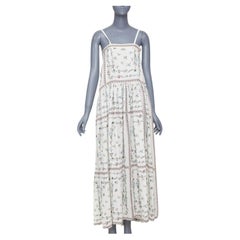 VILSHENKO 2019 white multi floral panel embroidery silk linen maxi dress UK8 S