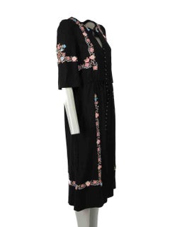 Vilshenko Black Floral Embroidered Buttoned Dress Size S