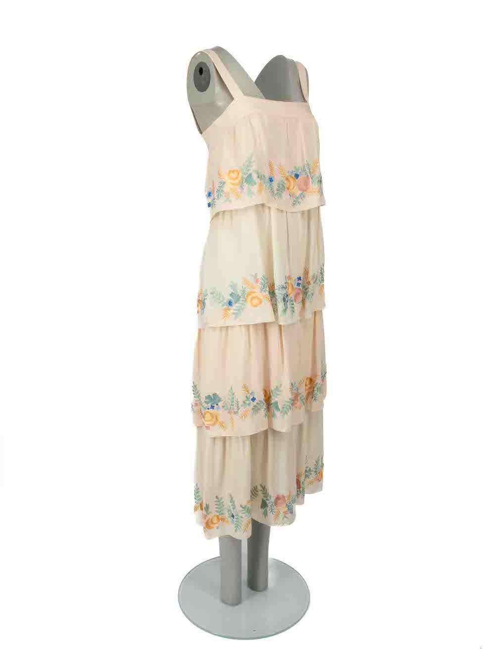 CONDITION is Very good. Minimal wear to dress is evident. Minimal discolouration on the front top tier and left side of skirt. Small hole is visible on the rear lining on this used Vilshenko designer resale item.
  
Details
Cream
Silk
Dress
Floral