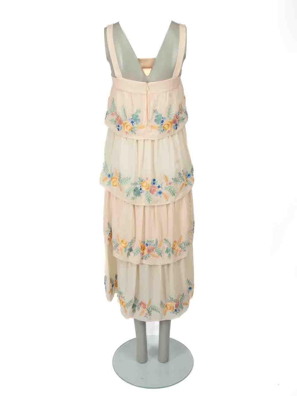 Vilshenko Cream Silk Embroidered Midi Dress Size M In Excellent Condition For Sale In London, GB