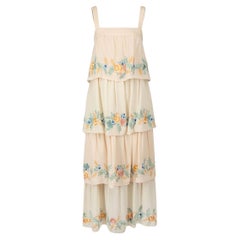 Vilshenko Cream Silk Embroidered Midi Dress Size M