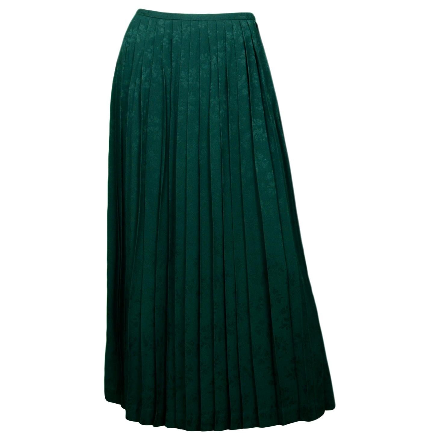 Vilshenko Green Beatrix Pleated Crepe-Jacquard Midi Skirt sz 0